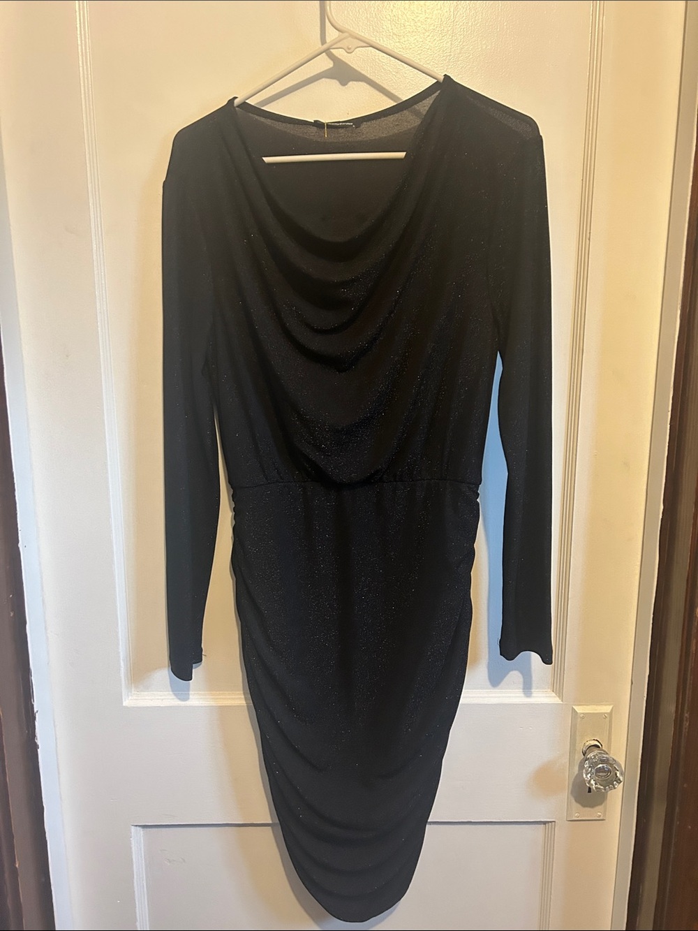 Elegant Black Long-Sleeve Cowl Neck Dress